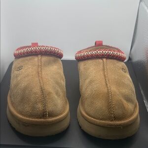 UGG K tax Tan Slippers with Red Trim
